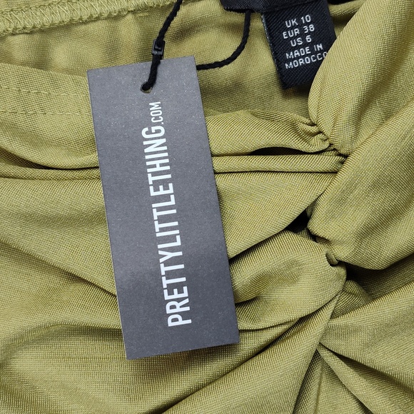 Shape Olive Slinky Acetate Ruched Front Mini Skirt Pretty Little Thing Size 6 - Picture 5 of 8